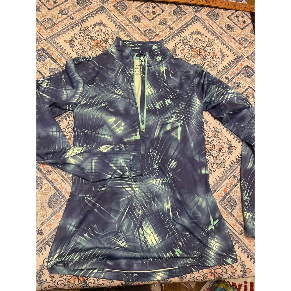 Nike Pro Dri-FIT Womens Navy Mint Abstract Print Quarter Zip Pullover M